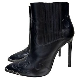 Autre Marque Saint Laurent Western Stiefeletten Peep-Toe aus schwarzem Leder Sz.37 gebraucht