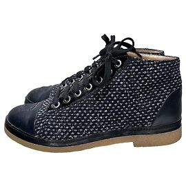 Sneaker alte Chanel in tweed e pelle Sz.36,5 usate