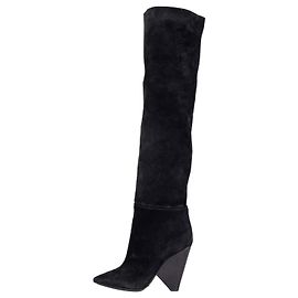 Saint Laurent Nikki Black Suede Slanted Heel Boots EU 37 Pre-owned