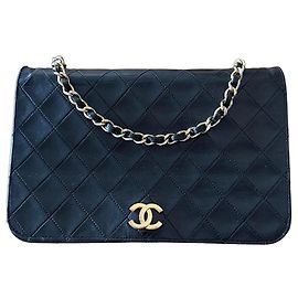 Chanel Timeless Classic Borsa a tracolla pelle nera catena oro