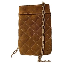 Vanessa Bruno Brown Quilted Suede Chain Clutch Bag