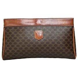 Céline Borsa a pochette Vintage Celine in tela rivestita Brown Tan Gold