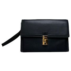 Bolso de Mano Clutch Vintage Givenchy de Cuero Negro y Dorado
