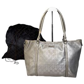 Tote Vintage Gucci GG Supreme Canvas Silver Cream