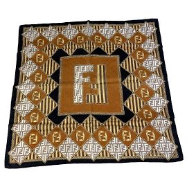 Foulard in seta vintage Fendi FF Monogram Rust Cream Navy