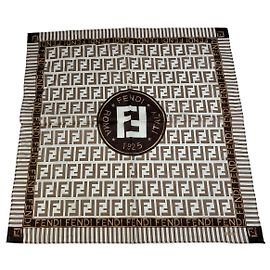 Foulard in seta Vintage Fendi FF Monogram Cream Brown