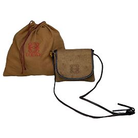 Borsa a tracolla Vintage Loewe in camoscio Beige Brown Gold
