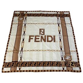 Foulard in seta vintage Fendi FF Monogram Cream Beige Brown