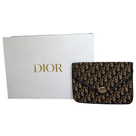 Vintage Dior Cannage Canvas Clutch Bag Beige Schwarz Gold