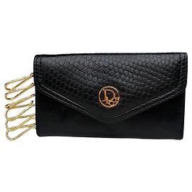 Tarjetero Vintage Dior de cuero Negro Oro