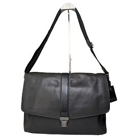 Vintage Tumi Leather Messenger Bag Black Silver