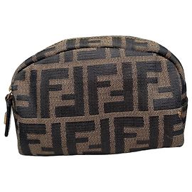 Neceser Vintage Fendi FF Logo Jacquard Brown Tan
