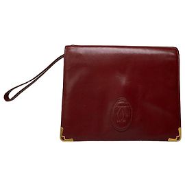 Bolsa de Mão Vintage Cartier em Couro Burgundy Gold-tone