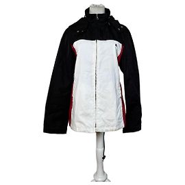 Vintage Burberry Herrenjacke mit Logo und Druckknöpfen Schwarz Weiß Rot L
