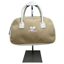 Borsa vintage Courreges in tela e pelle beige e bianca