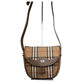 Borsa a tracolla Vintage Burberry Check Canvas Beige Brown Red