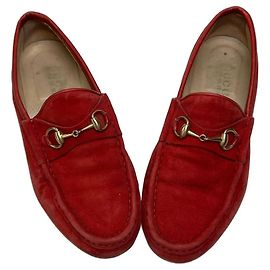 Mocasines Vintage Gucci de Gamuza Rojo y Dorado EU36