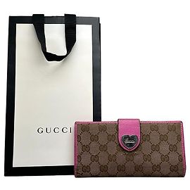 Cartera Vintage Gucci GG Supreme Canvas Rosa Marrón Plata