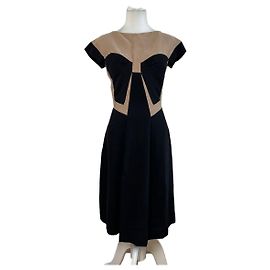 Vintage Bottega Veneta Kleid aus Seide und Baumwolle Beige Schwarz M