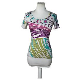 Camiseta Vintage Emilio Pucci Estampado Abstracto White Purple Turquoise XS