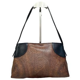 Vintage Etro Embossed Leather Handbag Brown Black