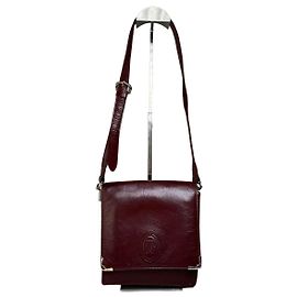Borsa a Tracolla Vintage Cartier in Pelle Burgundy Silver