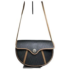 Borsa Crossbody in Pelle Vintage Dior Interlocking D Logo Black Tan