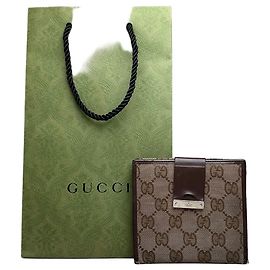 Cartera Vintage Gucci GG Supreme Beige Brown Silver