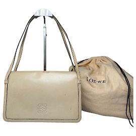 Bolso de hombro vintage Loewe de cuero Cream Gold-tone