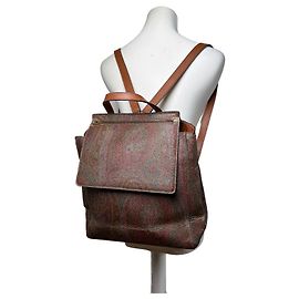Zaino vintage Etro in tessuto con rifiniture in pelle Cream Rust Green