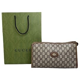 Carteira Clutch Vintage Gucci GG Supreme Canvas Beige Brown