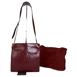 Borsa a tracolla vintage Cartier in pelle Burgundy Gold