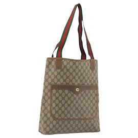 GUCCI GG Supreme Web Sherry Line Tote Bag PVC Beige 89 02 003