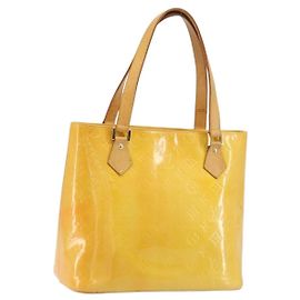 LOUIS VUITTON Monogram Vernis Houston Hand Bag Lime Yellow M91055