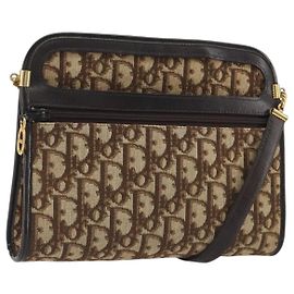 Christian Dior Trotter Canvas Shoulder Bag Beige Gold