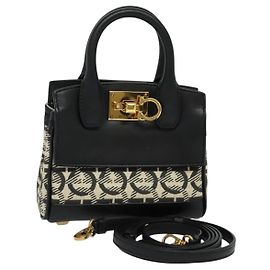 Salvatore Ferragamo Sac à main Gancini en cuir 2way Noir Or