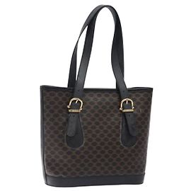 Céline CELINE Macadam Canvas Tote Bag PVC Leder Schwarz Gold