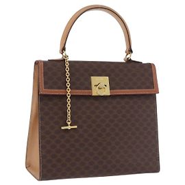 Céline CELINE Bolso de mano de lona Macadam PVC Cuero Marrón Dorado