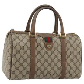 GUCCI GG Supreme Web Sherry Line Hand Bag PVC Beige Gold 98 02 007