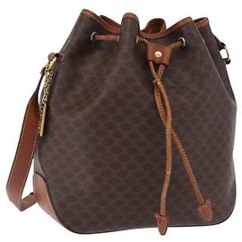 Céline CELINE Macadam Canvas Shoulder Bag PVC Leather Brown Gold