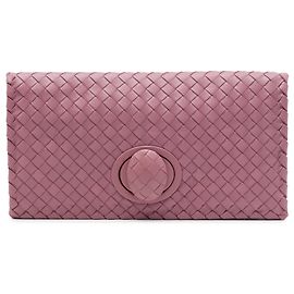 Clutch Bottega Veneta in Nappa Intrecciato rosa con chiusura turn lock
