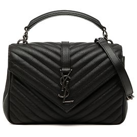 Saint Laurent College Satchel aus Lammleder mit Chevron-Monogramm in Schwarz, Medium
