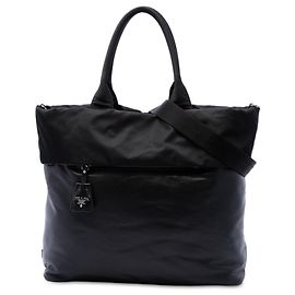 Borsa reversibile Prada in Tessuto e Nappa nera