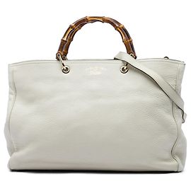 Gucci White Large Shopper Satchel aus Kalbsleder mit Bambus