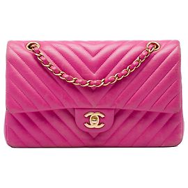 Chanel Pink Medium Classic Chevron Lambskin Double Flap