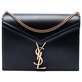 Borsa Saint Laurent Monogram Cassandra con chiusura in pelle di vitello liscia nera