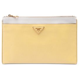 Prada Yellow Bicolor Saffiano Lux Clutch