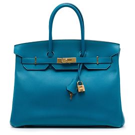 Hermès Blue Epsom Birkin Retourne 35