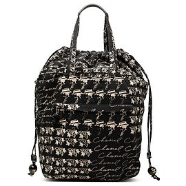 Borsa Tote Chanel Black CC Canvas Grafitti con coulisse