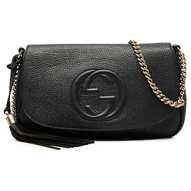 Gucci Soho Chain Flap Crossbody aus schwarzem Kalbsleder Medium
